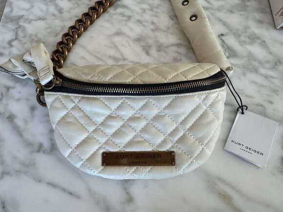 Kurt Geiger Handbags - Kurt Geiger London quilted sling crossbody belt bag, cream-white-NWT